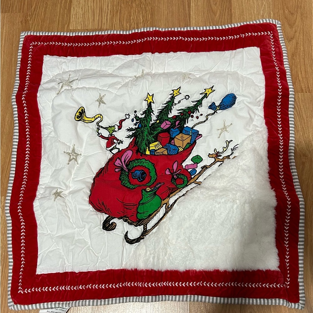 New Pottery Barn grinch  Holiday Sleigh pillow- Red and White